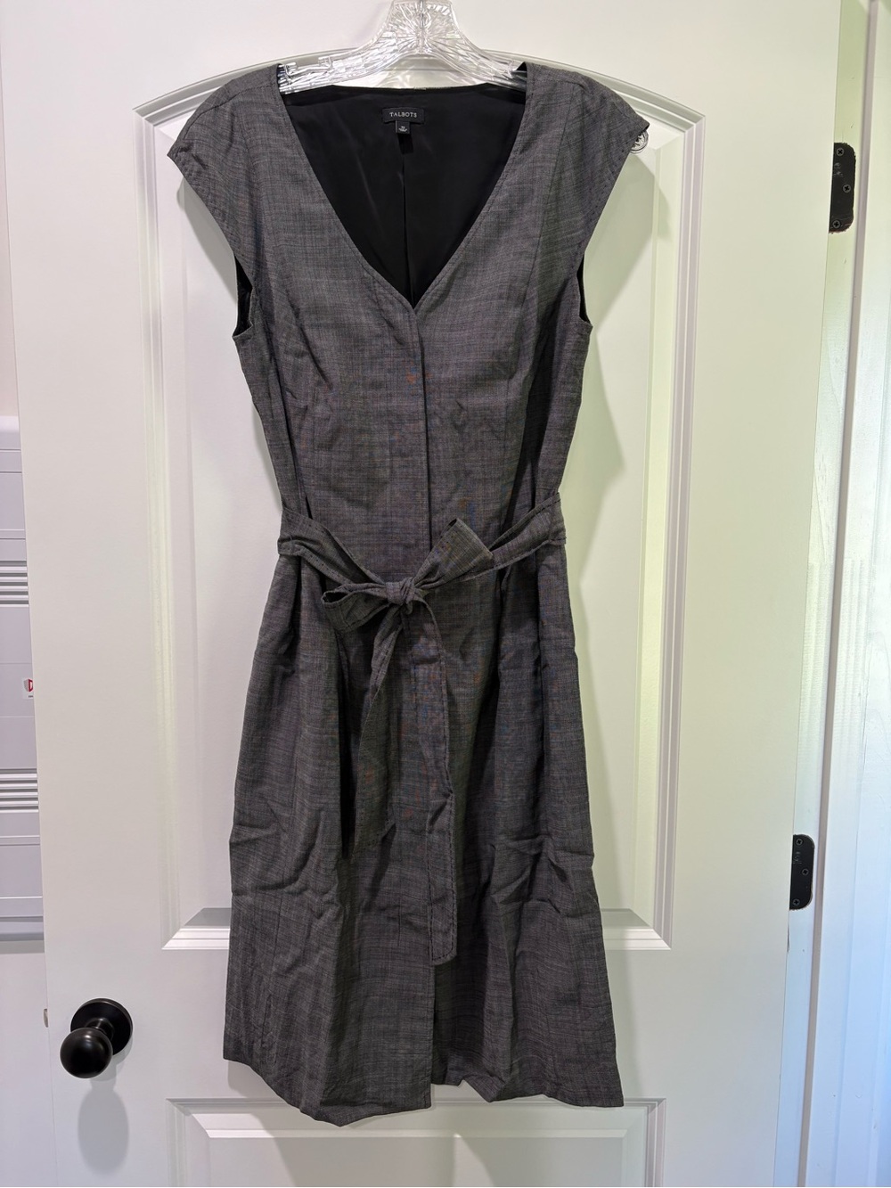 Talbots Gray V-Neck Belted Midi Dress